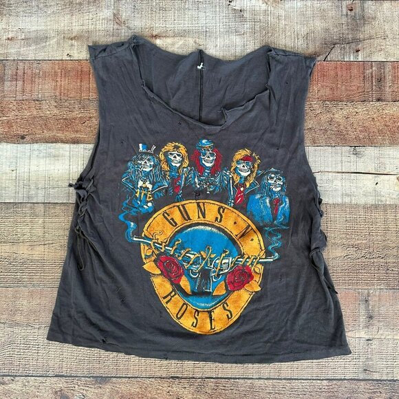 Guns and Roses Women's Size M Custom Made Short Sleeve Graphic Tee in Gray - Picture 1 of 5